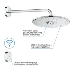 Grohe Rainshower SmartConnect 310 Shower Head & Arm With Wireless Remote -Ideal Standard Store 26640000 d1n
