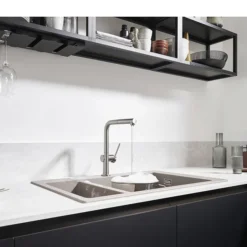 Hansgrohe Talis M54 270 Single Lever Kitchen Mixer With Pull Out Spray - Stainless Steel -Ideal Standard Store 72808800 d2