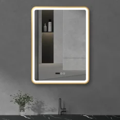Arezzo Brushed Brass 600 X 800mm Rectangular LED Illuminated Anti-Fog Bathroom Mirror With Time Display -Ideal Standard Store arzim02bb d3