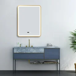 Arezzo Brushed Brass 600 X 800mm Rectangular LED Illuminated Anti-Fog Bathroom Mirror With Time Display -Ideal Standard Store arzim02bb d4