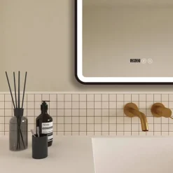 Arezzo Matt Black 600 X 800mm Rectangular LED Illuminated Anti-Fog Bathroom Mirror With Time Display -Ideal Standard Store arzim02mb d2