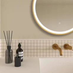 Arezzo Brushed Brass 600mm Round LED Illuminated Anti-Fog Bathroom Mirror 9 Arezzo Brushed Brass 600mm Round LED Illuminated Anti-Fog Bathroom Mirror -Ideal Standard Store arzim08bb d1