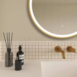 Arezzo Brushed Brass 700mm Round LED Illuminated Anti-Fog Bathroom Mirror -Ideal Standard Store arzim09bb d1