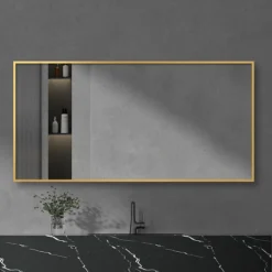 Arezzo Brushed Brass Square Edge Framed Bathroom Mirror - 1400 X 500mm -Ideal Standard Store az147bb d2