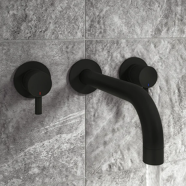 Arezzo Fluted Round Matt Black Wall Mounted (3TH) Bath Filler Tap 4 Arezzo Fluted Round Matt Black Wall Mounted (3TH) Bath Filler Tap - Image 2