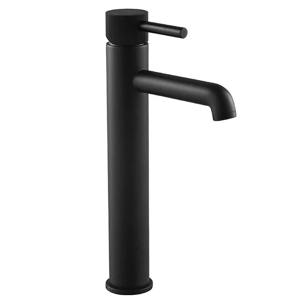 Arezzo Fluted Round Matt Black High Rise Mono Basin Mixer Tap 5 Arezzo Fluted Round Matt Black High Rise Mono Basin Mixer Tap - Image 3