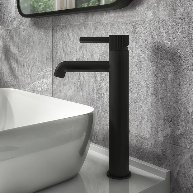 Arezzo Fluted Round Matt Black High Rise Mono Basin Mixer Tap 6 Arezzo Fluted Round Matt Black High Rise Mono Basin Mixer Tap - Image 4