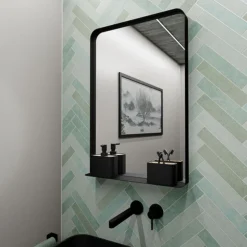 Arezzo Matt Black 500 X 750mm Mirror With Shelf -Ideal Standard Store az5x75mb d1