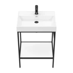 Arezzo 600 Matt Black Framed Washstand With Gloss White Open Shelf And Basin -Ideal Standard Store az6bfpm n d4