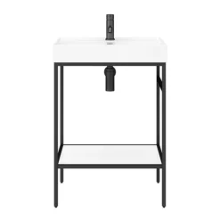 Arezzo 600 Matt Black Framed Washstand With Gloss White Open Shelf And Basin -Ideal Standard Store az6bfpm n dt3