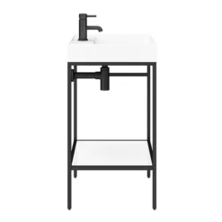 Arezzo 600 Matt Black Framed Washstand With Gloss White Open Shelf And Basin -Ideal Standard Store az6bfpm n dt4