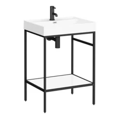 Arezzo 600 Matt Black Framed Washstand With Gloss White Open Shelf And Basin -Ideal Standard Store az6bfpmnwd1