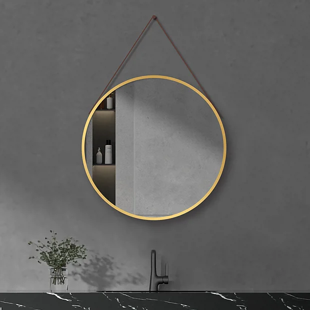 Arezzo Brushed Brass Hanging 600mm Round Bathroom Mirror 6 Arezzo Brushed Brass Hanging 600mm Round Bathroom Mirror - Image 4