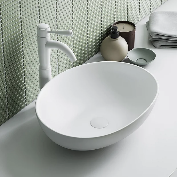 Arezzo Matt White Curved Oval Counter Top Basin 0TH (520 X 395mm) 4 Arezzo Matt White Curved Oval Counter Top Basin 0TH (520 X 395mm) - Image 2