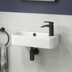 Arezzo 455 X 270mm Curved Offset Wall Hung 1TH Cloakroom Basin -Ideal Standard Store az78578 detail01b
