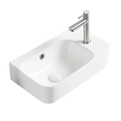 Arezzo 455 X 270mm Curved Offset Wall Hung 1TH Cloakroom Basin -Ideal Standard Store az78578 detail03b