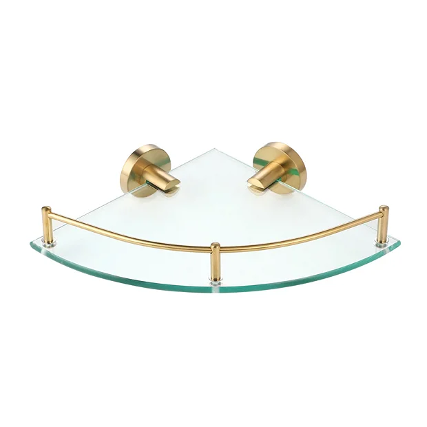 Arezzo Brushed Brass Glass Corner Shelf 3 Arezzo Brushed Brass Glass Corner Shelf