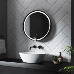 Arezzo Matt Black 600mm Round Colour Changing LED Illuminated Bathroom Mirror With Anti-Fog -Ideal Standard Store az8930mb d1