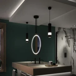 Arezzo Matt Black 600mm Hanging LED Illuminated Bathroom Mirror With Infrared Sensor & Anti-Fog -Ideal Standard Store az9203mb d1