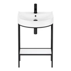 Arezzo D Shaped Curved Matt Black Washstand With Gloss White Open Shelf And Basin -Ideal Standard Store azb222ws d1