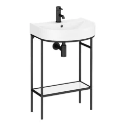 Arezzo D Shaped Curved Matt Black Washstand With Gloss White Open Shelf And Basin -Ideal Standard Store azb222ws detail3