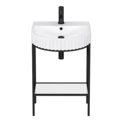 Arezzo D Shaped Matt Black Washstand With Gloss White Open Shelf And Fluted Basin -Ideal Standard Store azb223wsd1