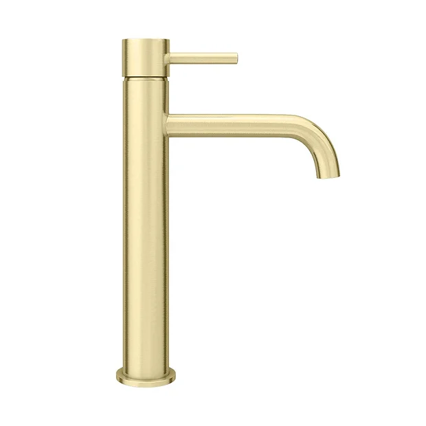 Arezzo Round Brushed Brass High Rise Mono Basin Mixer Tap 6 Arezzo Round Brushed Brass High Rise Mono Basin Mixer Tap - Image 4