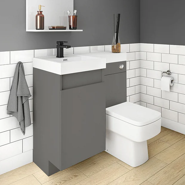 Arezzo 900mm Gloss Grey Combination Bathroom Suite Unit (inc. Cistern + Square Toilet) 3 Arezzo 900mm Gloss Grey Combination Bathroom Suite Unit (inc. Cistern + Square Toilet) - Image 2
