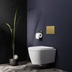 Arezzo Compact Concealed Cistern With Brushed Brass Flush Plate - Round Buttons