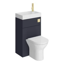 Arezzo Matt Blue Combined 2-In-1 Wash Basin & Toilet (500mm Wide X 300mm) Incl. Brushed Brass Flush -Ideal Standard Store azcombwcb d7