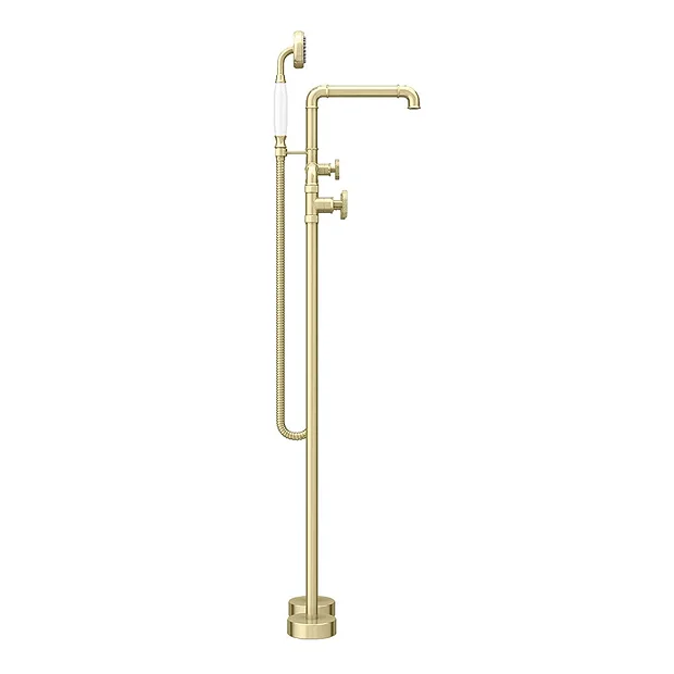 Arezzo Brushed Brass Industrial Style Freestanding Bath Shower Mixer Tap 6 Arezzo Brushed Brass Industrial Style Freestanding Bath Shower Mixer Tap - Image 4