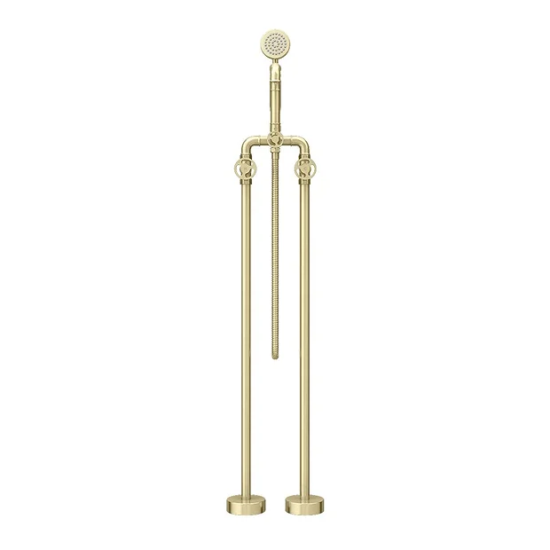 Arezzo Brushed Brass Industrial Style Freestanding Bath Shower Mixer Tap 7 Arezzo Brushed Brass Industrial Style Freestanding Bath Shower Mixer Tap - Image 5