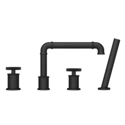 Arezzo Matt Black 4TH Industrial Style Deck Mounted Bath Shower Mixer Inc. Pull Out Handset