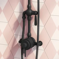 Arezzo Matt Black Dual Exposed Valve With Rigid Riser Kit, 195mm Shower Head, Handshower & Diverter -Ideal Standard Store azsv4mberk2 d1