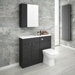 Brooklyn 600mm Bathroom Mirror & Fascia Cabinet - Black -Ideal Standard Store brooklynbathroommirrorfasciacabinetblack600mmd1