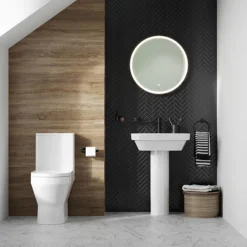 Britton Curve2 Rimless Close Coupled Open Back Toilet With Matt Black Flush Button + Soft Close Seat -Ideal Standard Store c2ccwc d2