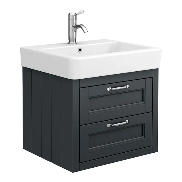 Chatsworth Traditional Graphite 560mm 2 Drawer Wall Hung Vanity 4 Chatsworth Traditional Graphite 560mm 2 Drawer Wall Hung Vanity - Image 2