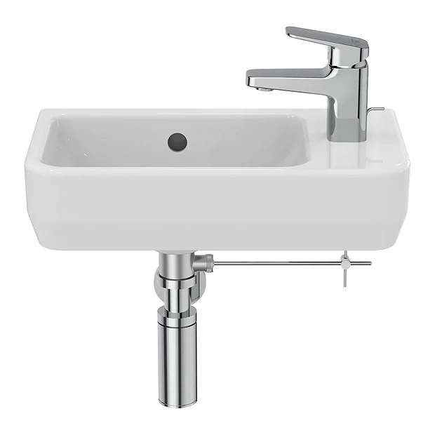 Ideal Standard I.Life S 450mm Wall Hung Right Hand 1TH Washbasin + Chrome Bottle Trap 7 Ideal Standard I.Life S 450mm Wall Hung Right Hand 1TH Washbasin + Chrome Bottle Trap - Image 5