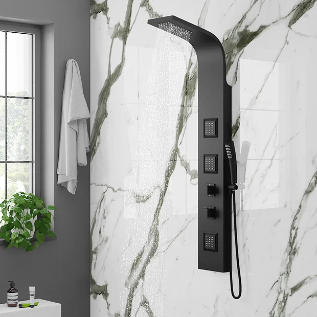 Milan Shower Tower Panel - Matt Black (Thermostatic) 4 Milan Shower Tower Panel - Matt Black (Thermostatic) - Image 2