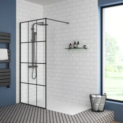 Arezzo 1950mm Matt Black Grid Wetroom Screen + Support Arm -Ideal Standard Store mbg d2