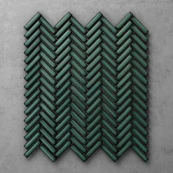 Otsu Mini Herringbone Mosaic Tile Sheet Gloss Green - 306 X 290mm -Ideal Standard Store otmhbggn l2