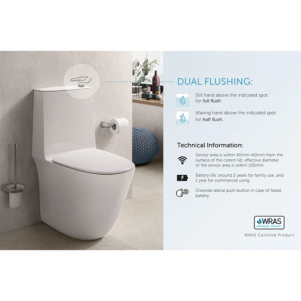 RAK Sensation Touchless Flush Rimless BTW Close Coupled Toilet + Soft-Close Seat 3 RAK Sensation Touchless Flush Rimless BTW Close Coupled Toilet + Soft-Close Seat