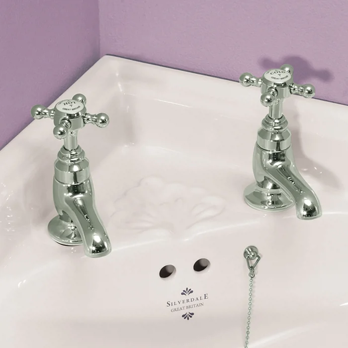 Silverdale Victorian Cloakroom Basin Pillar Taps Nickel 3 Silverdale Victorian Cloakroom Basin Pillar Taps Nickel