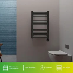 TCP Smart 500W Black 800 X 500mm Wi-Fi Energy Saving Electric Only Towel Radiator -Ideal Standard Store smatowrad80500w d1