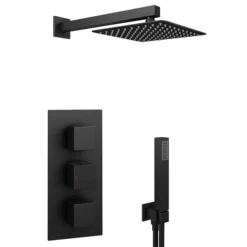 Arezzo Matt Black Square Triple Thermostatic Shower Pack With Head + Handset 13 Arezzo Matt Black Square Triple Thermostatic Shower Pack With Head + Handset -Ideal Standard Store sq3blkpk nw d2