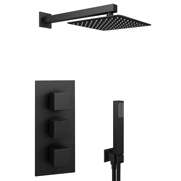 Arezzo Matt Black Square Triple Thermostatic Shower Pack With Head + Handset 8 Arezzo Matt Black Square Triple Thermostatic Shower Pack With Head + Handset - Image 6