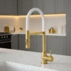 The Tap Factory Vibrance Tube Brushed Brass Kitchen Tap With Spray Function 2 The Tap Factory Vibrance Tube Brushed Brass Kitchen Tap With Spray Function -Ideal Standard Store tfvtsbbwhite l