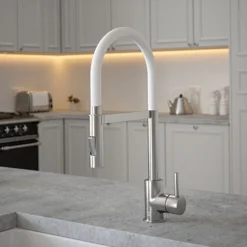The Tap Factory Vibrance Tube Brushed Nickel Kitchen Tap With Spray Function