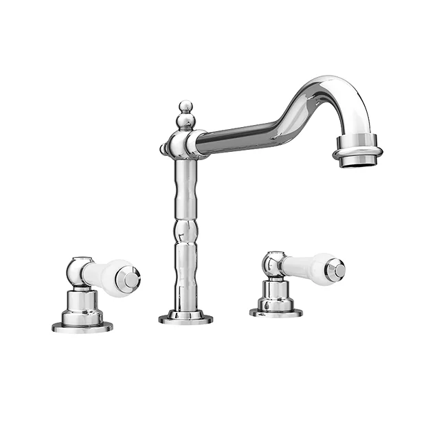 Chatsworth 1928 Traditional 3TH White Lever Deck Mounted Basin Mixer Tap With Curved Spout 3 Chatsworth 1928 Traditional 3TH White Lever Deck Mounted Basin Mixer Tap With Curved Spout