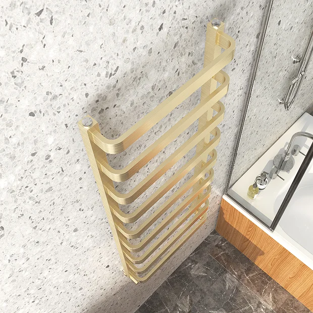 Venice Brushed Brass Designer Heated Towel Rail (500 X 1200mm) 6 Venice Brushed Brass Designer Heated Towel Rail (500 X 1200mm) - Image 4